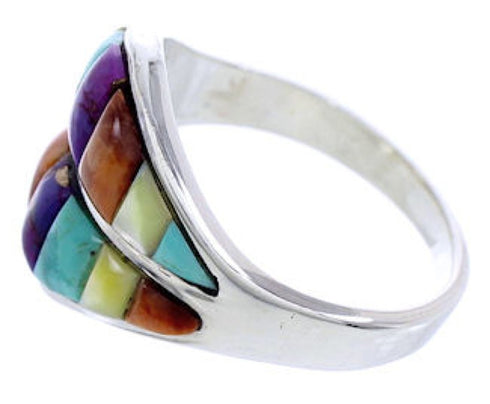 Multicolor Inlay Sterling Silver Jewelry Ring Size 8-1/2 FX25007